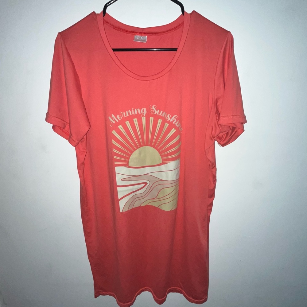 Oversized Coral Graphic Tee - Morning Sunshine pajama dress